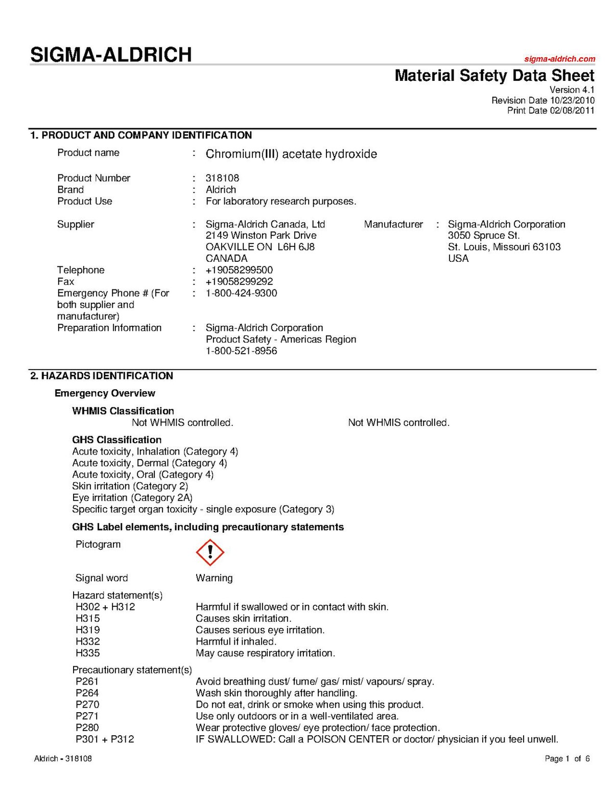 MSDS (Material Safety Data Sheet)